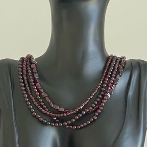 Multi-Strand Natural Rhodolite Garnet Beaded Necklace 16”